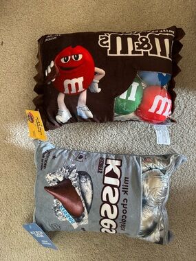 M&M's Chocolate and Hershey’s Kisses Plush Pillows with 3 mini plushies inside